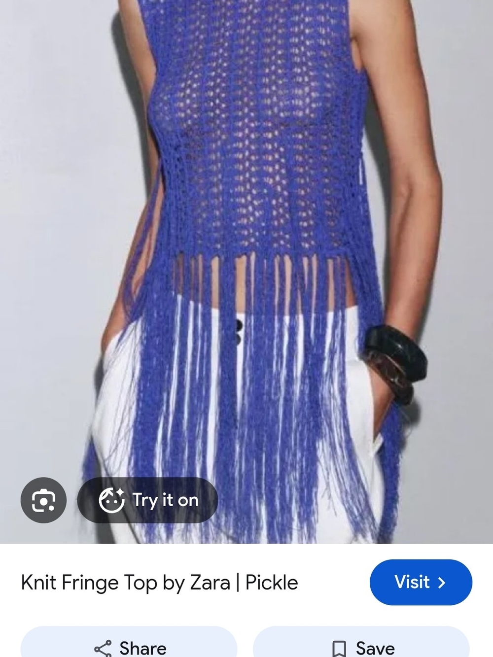 Zara Electric Blue Crocheted Fringe Tank